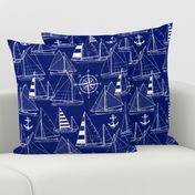 Large Scale / Sailboats /  White On Dark Blue Background