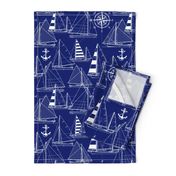 Large Scale / Sailboats /  White On Dark Blue Background