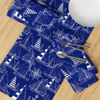 Large Scale / Sailboats /  White On Dark Blue Background