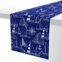 Large Scale / Sailboats /  White On Dark Blue Background