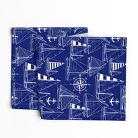 Large Scale / Sailboats /  White On Dark Blue Background