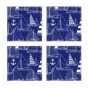 Large Scale / Sailboats /  White On Dark Blue Background