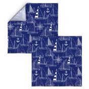 Large Scale / Sailboats /  White On Dark Blue Background