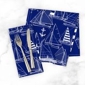 Large Scale / Sailboats /  White On Dark Blue Background