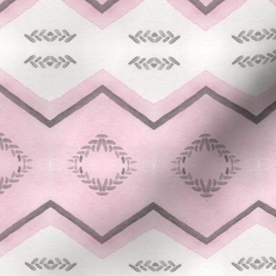 Chevron and Stripes Pink and Grey