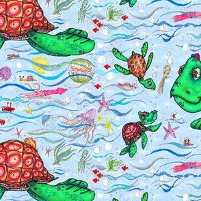 sea turtles and their diet, large scale, blue green colorful