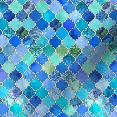 Cobalt Blue and Aqua Decorative Moroccan Tiny Print