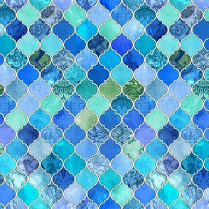 Cobalt Blue and Aqua Decorative Moroccan Tiny Print