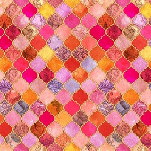 Hot Pink and Orange Decorative Moroccan Tiles Tiny Print