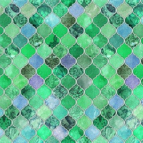 Emerald Green Decorative Moroccan Tiles Tiny Print