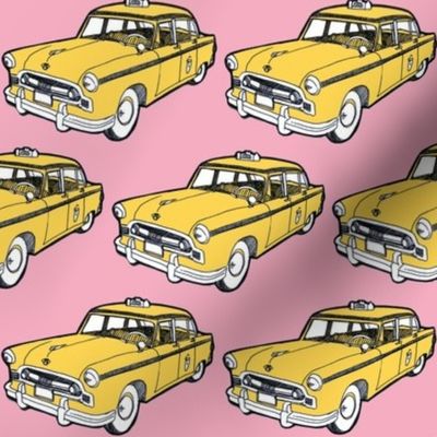 Fifties Checker taxi cab, yellow on pink