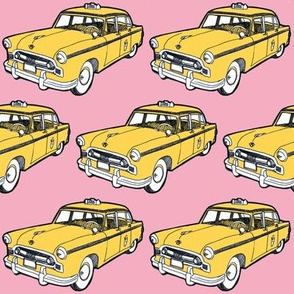 Fifties Checker taxi cab, yellow on pink