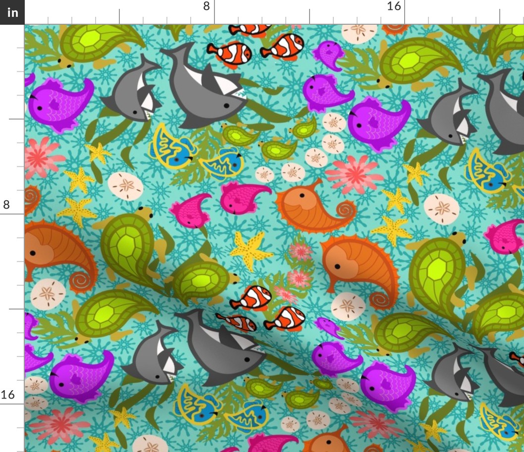 Ocean Paisley with baby fish and sea life