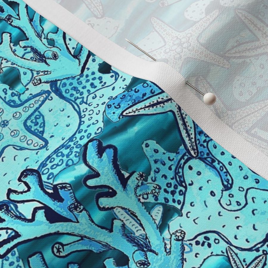 Starfish & Coral Ocean Blues, Fabric | Spoonflower