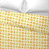 Playful ellipses in olive, mustard, and orange on a creamy background.