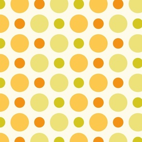 Playful ellipses in olive, mustard, and orange on a creamy background.