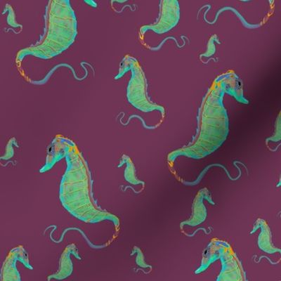 Maroon Seahorse Hand Painted with Digital Tools