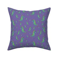 Green  Seahorse on Rustic Lavender - Hand Painted with Digital Tools