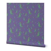 Green  Seahorse on Rustic Lavender - Hand Painted with Digital Tools