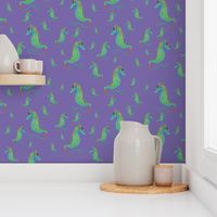 Green  Seahorse on Rustic Lavender - Hand Painted with Digital Tools