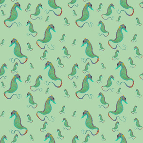 Seahorse on Seafoam Green - Hand Painted with Digital Tools