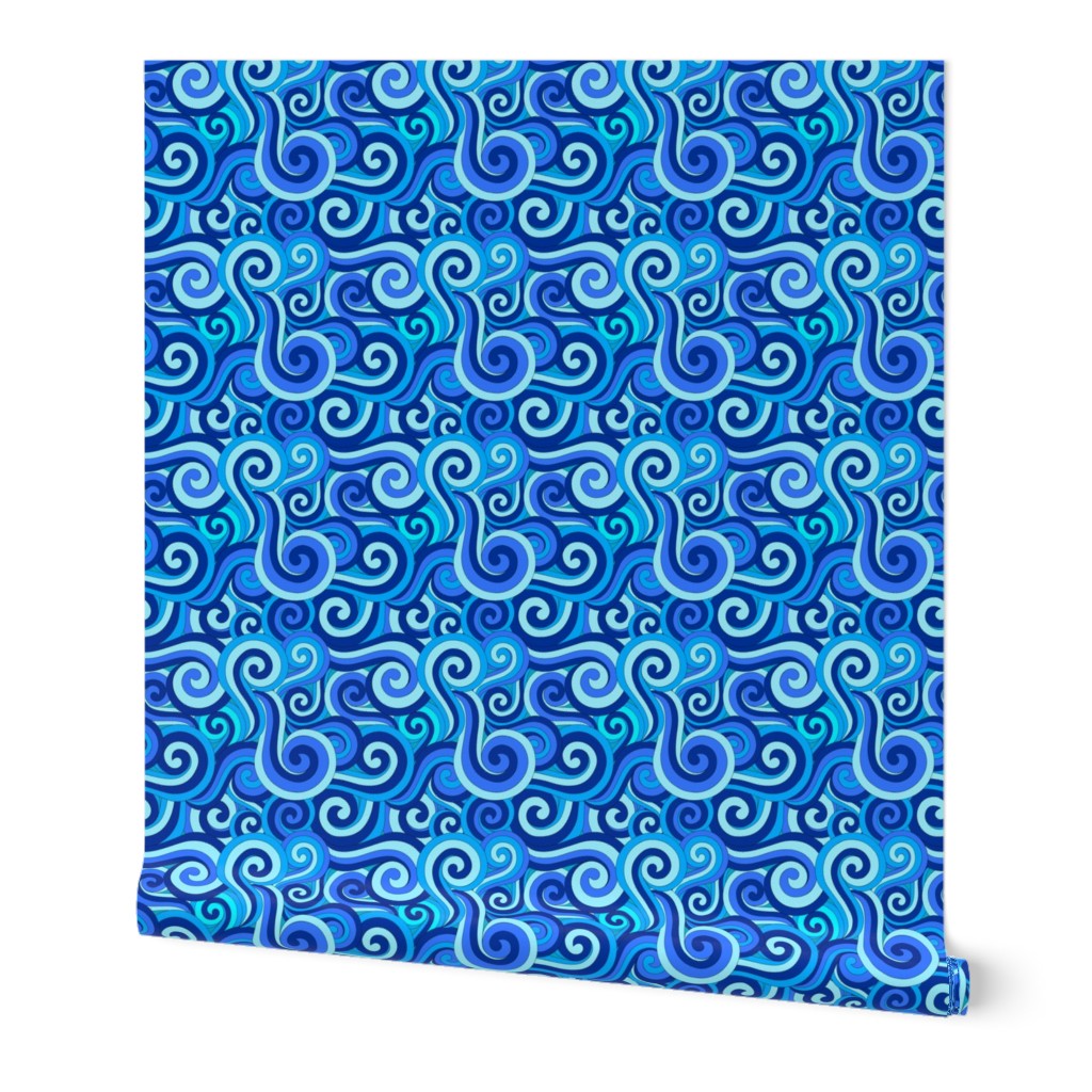 Ocean Swirls and Spirals in Blue