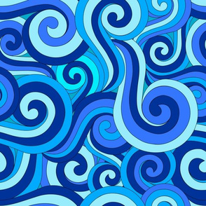 Ocean Swirls and Spirals in Blue