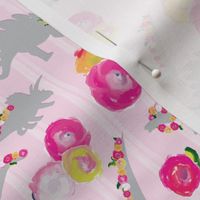 15-06J Blush Pink Girl Dinosaur Watercolor Floral white stripe gray grey _Miss Chiff Designs