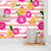 15-06H Painted Floral with Pink Painted Stripe_Miss Chiff Designs