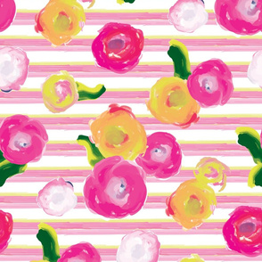15-06H Painted Floral with Pink Painted Stripe_Miss Chiff Designs