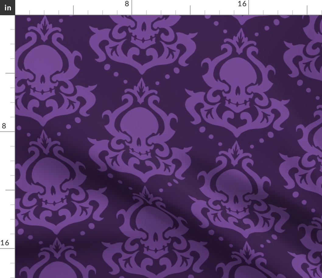 Blocky Skull Damask in Purple