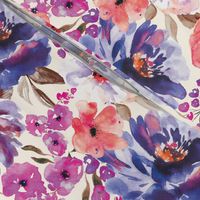 Large Scale - Fall Floral Painted Watercolor Flowers in Blue Purple