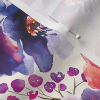 Large Scale - Fall Floral Painted Watercolor Flowers in Blue Purple