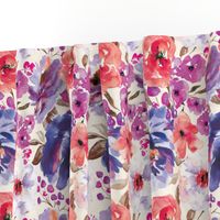 Large Scale - Fall Floral Painted Watercolor Flowers in Blue Purple