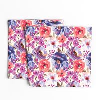 Large Scale - Fall Floral Painted Watercolor Flowers in Blue Purple