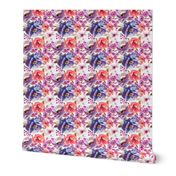 Large Scale - Fall Floral Painted Watercolor Flowers in Blue Purple