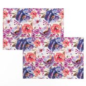 Large Scale - Fall Floral Painted Watercolor Flowers in Blue Purple