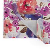 Large Scale - Fall Floral Painted Watercolor Flowers in Blue Purple