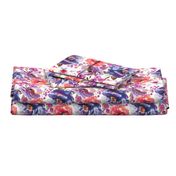 Large Scale - Fall Floral Painted Watercolor Flowers in Blue Purple