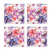 Large Scale - Fall Floral Painted Watercolor Flowers in Blue Purple