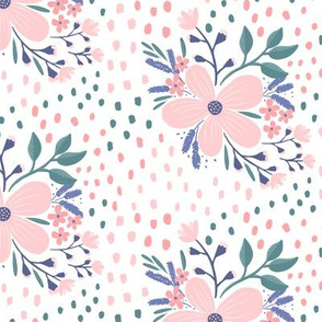 Pink and Purple Flowers on White
