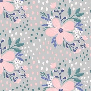 Pink and Purple Flowers on Gray