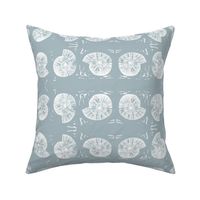 large seashell block print in pebble blue