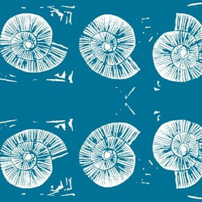 large seashell block print in sky blue