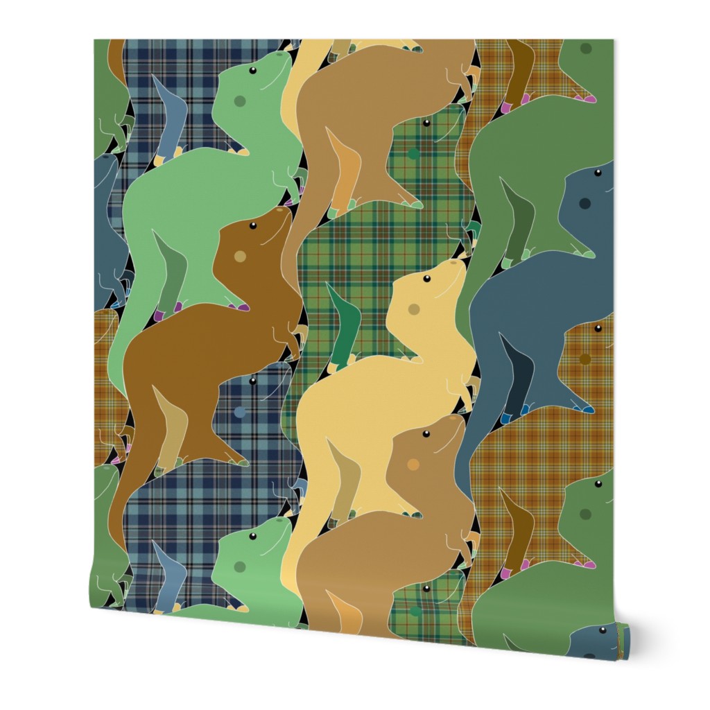 Tesselated Plaid Tyrannosaurus in Brown and Blue and Green