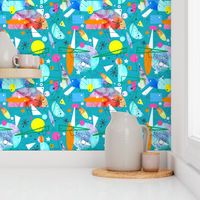 Mid century modern abstract teal