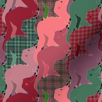 Pink and Green Plaid Tessellating Tyrannosaurs