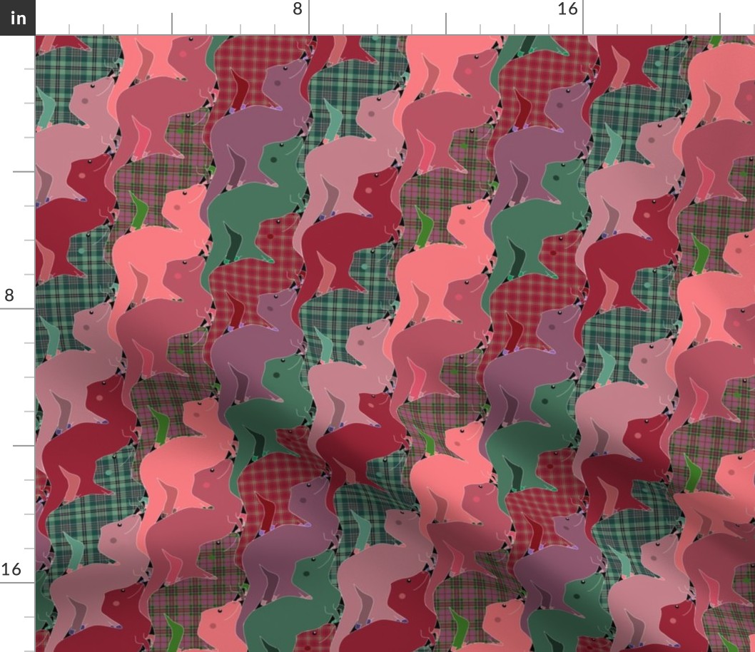 Pink and Green Plaid Tessellating Tyrannosaurs