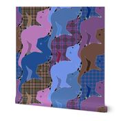 Blue and Purple Plaid Tessellating Tyrannosaurs