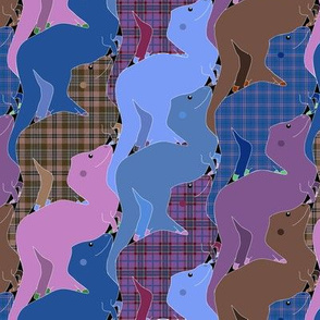 Blue and Purple Plaid Tessellating Tyrannosaurs